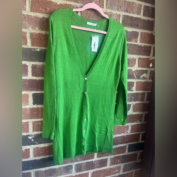 NWT Josie Natori 100% Silk Green Long Cardigan Duster Size Medium - Picture 5 of 13